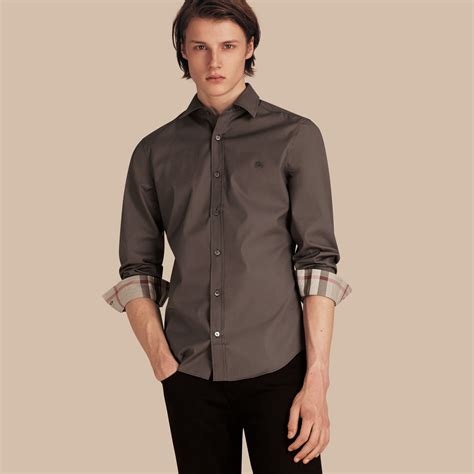 check detail stretch cotton poplin shirt burberry|burberry check cotton shirts.